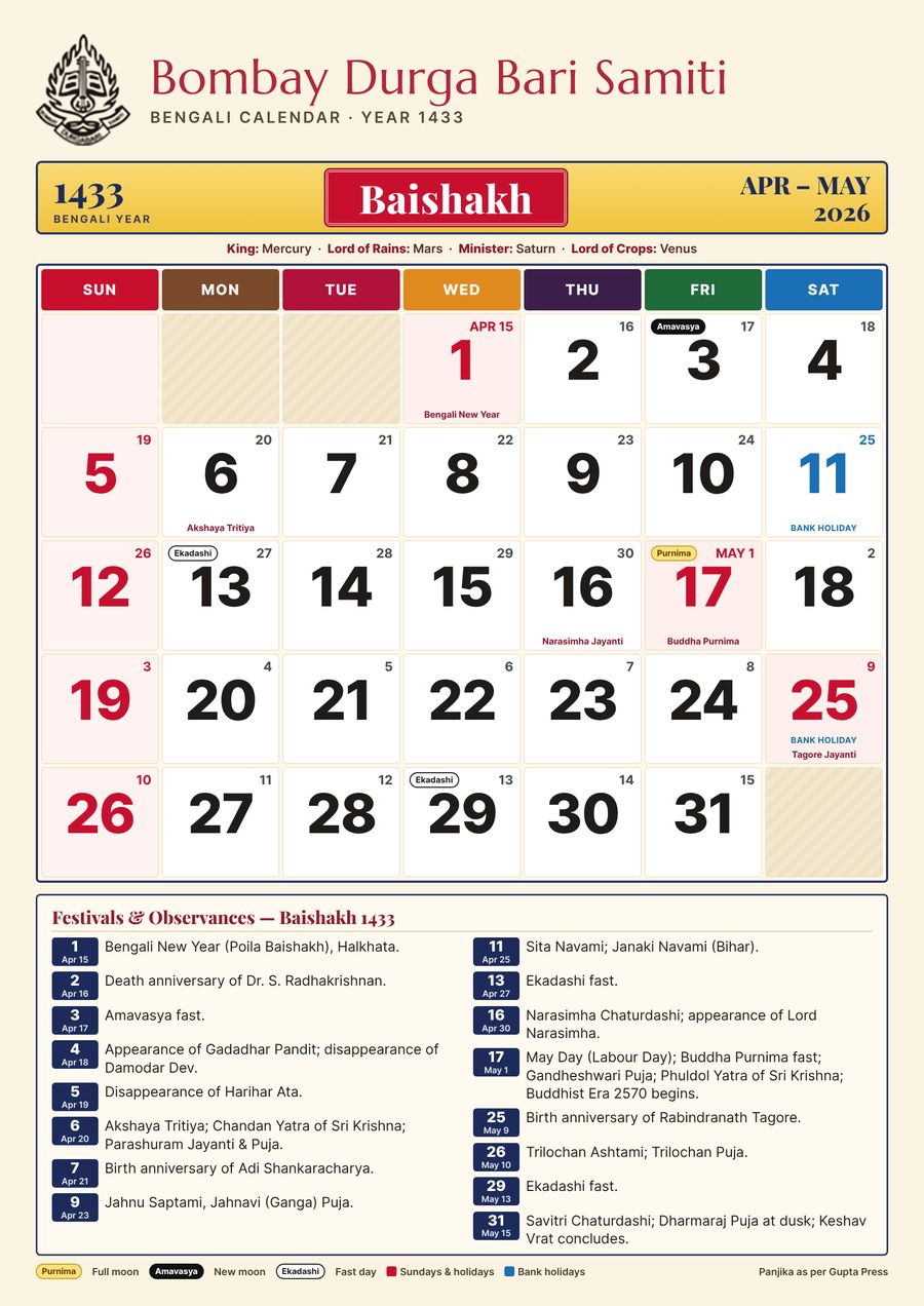 Baishakh 1433 – Bengali calendar in English