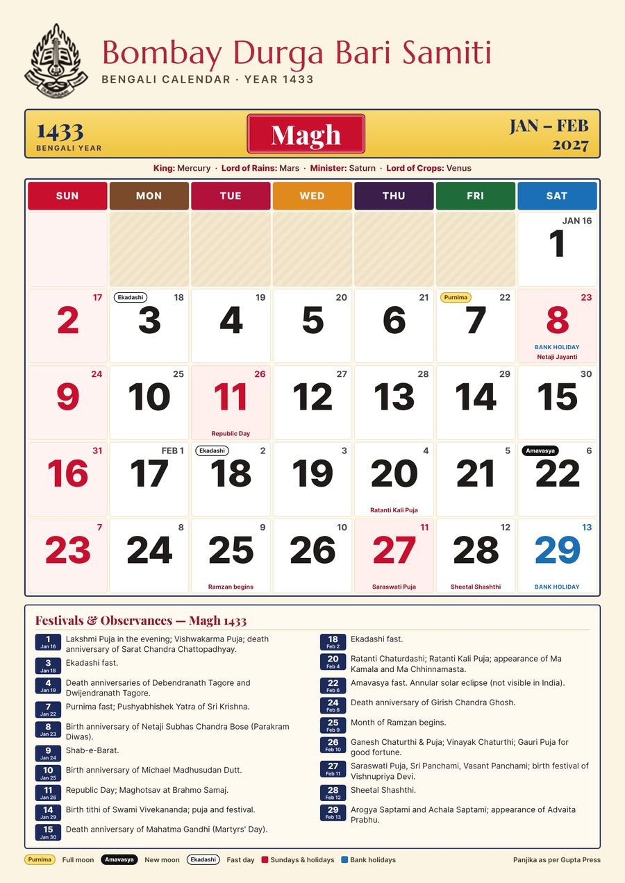 Magh 1433 – Bengali calendar in English