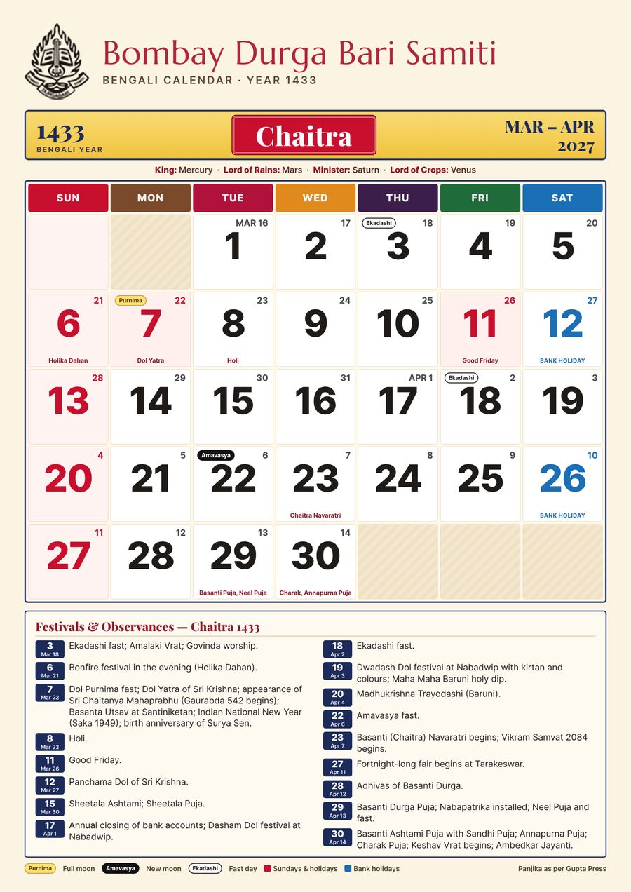 Chaitra 1433 – Bengali calendar in English